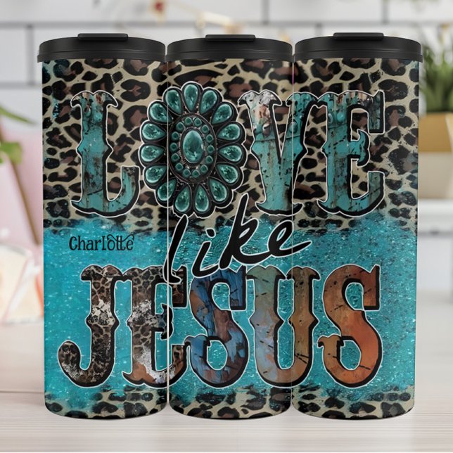 Bouteilles Isothermes L'Amour Comme Jésus Motif Turquoise (Créateur téléchargé)