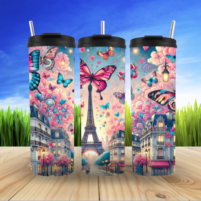Bouteilles Isothermes Le Paris rêve à la mode avec papillons (Créateur téléchargé)