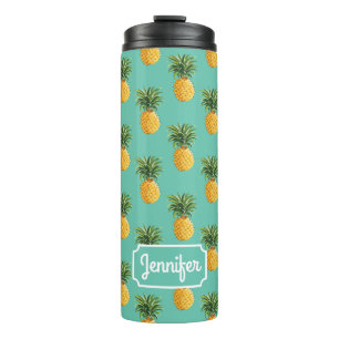 Bouteilles Isothermes Les ananas tropicaux sur Teal   ajoutent votre nom