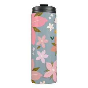 Bouteilles Isothermes Les Fleurs 06 Fleur Motif Floral Bleu Et Blush