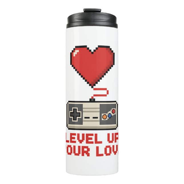 Bouteilles Isothermes Level Up Your Love, Retro Pixel Gaming Design (Devant)