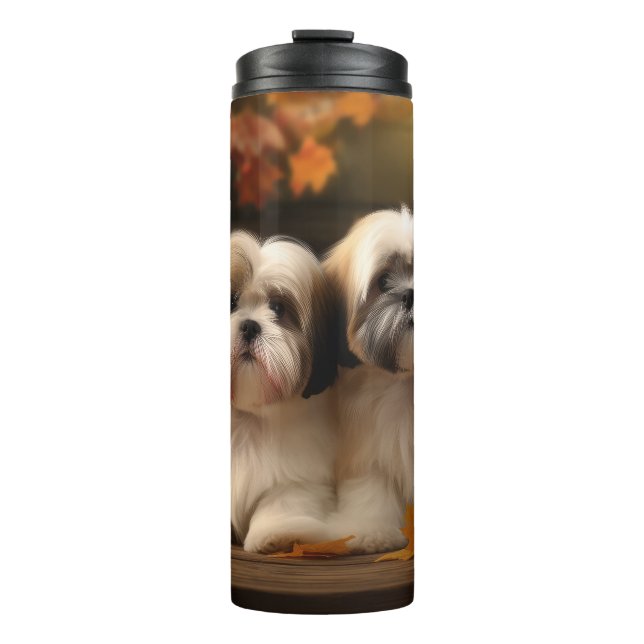 Bouteilles Isothermes Lhasa Apso Chiot Automne Citrouille de plaisir (Devant)