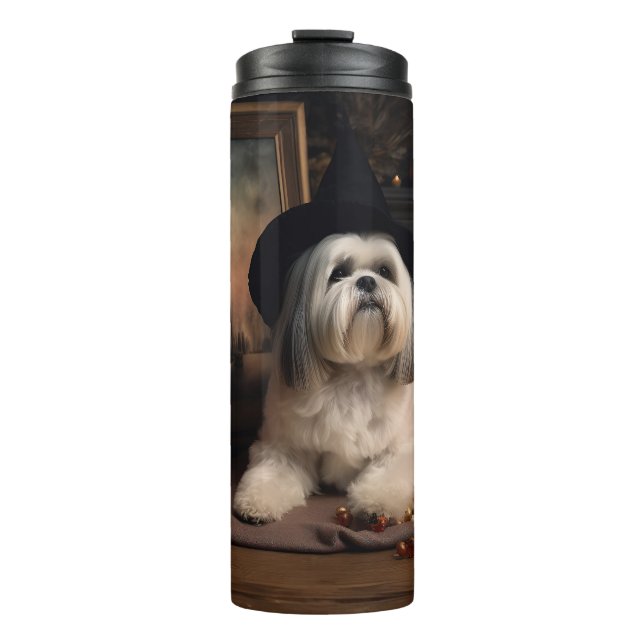 Bouteilles Isothermes Lhasa Apso Citrouille Halloween effrayant (Devant)