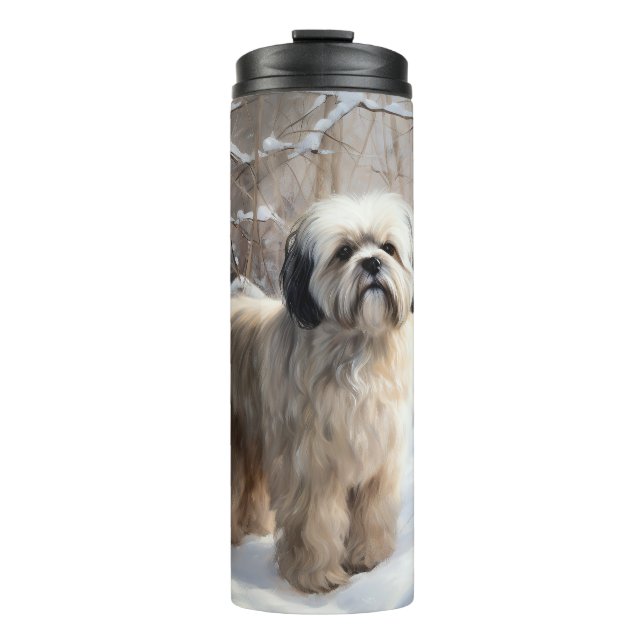 Bouteilles Isothermes Lhassa Apso Laisse Neige Noël (Devant)