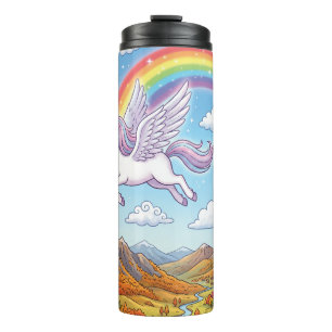 Bouteilles Isothermes Licorne volante de dessin animé avec arc-en-ciel