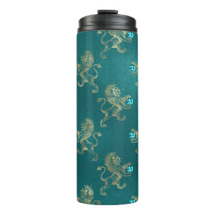 Bouteilles Isothermes Lion héraldique turquoise et or et Gem aquatique
