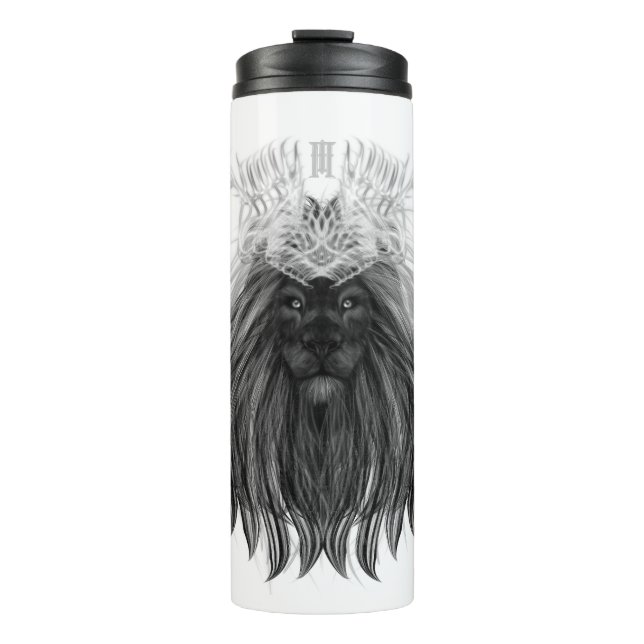 Bouteilles Isothermes Lion noir avec couronne Antlers et monogramme (Devant)