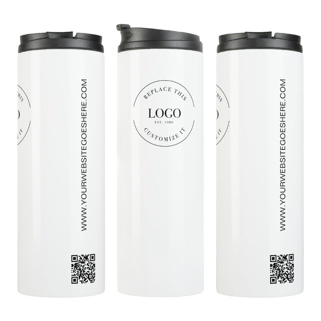 Bouteilles Isothermes Logo simple personnalisé de l'entreprise Code QR s (Simple business logo, QR code, website promotional tumbler.)