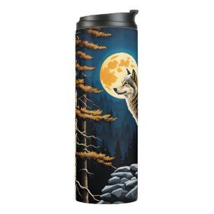 Bouteilles Isothermes Loup dans la forêt avec lune jaune