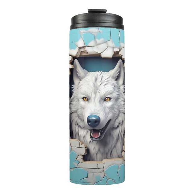 Bouteilles Isothermes Loup moderne bleu animal 3D (Devant)