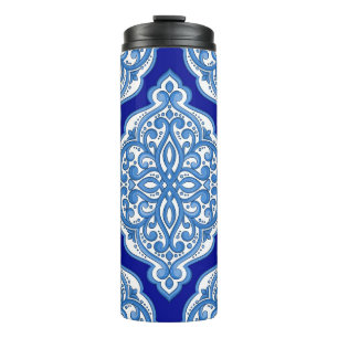 Bouteilles Isothermes Luxe blanc-bleu, ornement turc.