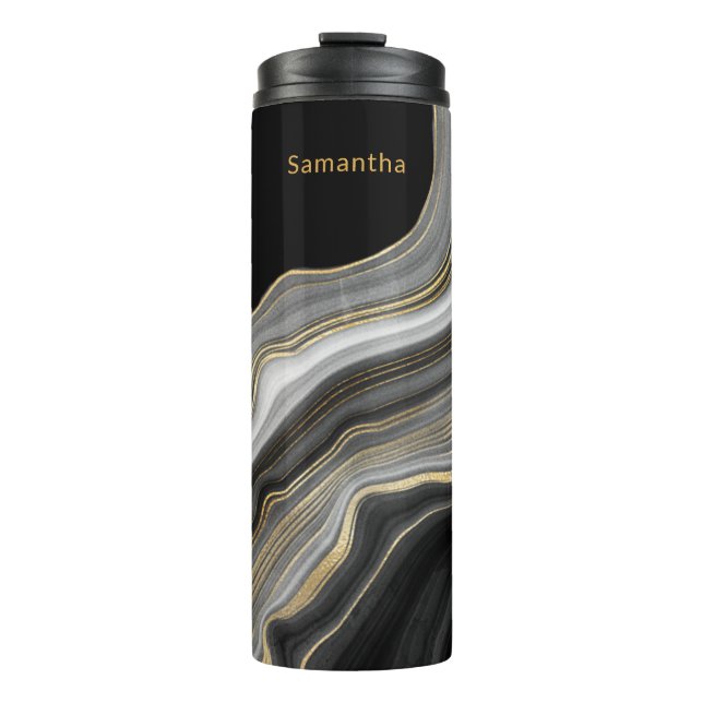 Bouteilles Isothermes Luxueux Monogramme Agate Black Gold et Grey (Devant)