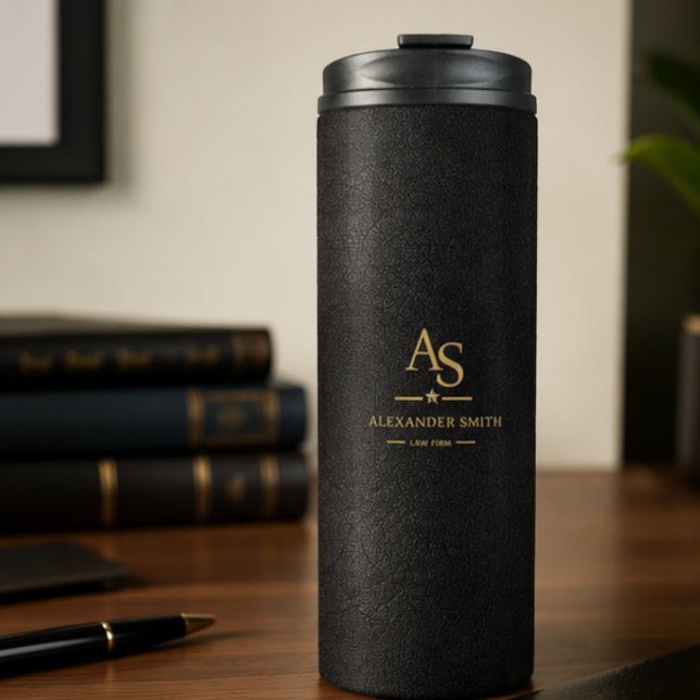 Bouteilles Isothermes Luxury Black Leather Gold Monogram Business Brand (Créateur téléchargé)