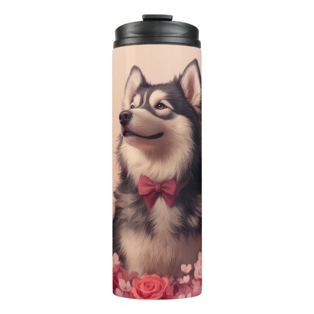 Bouteilles Isothermes Malamute d'Alaska avec Rose - Saint-Valentin (Devant)