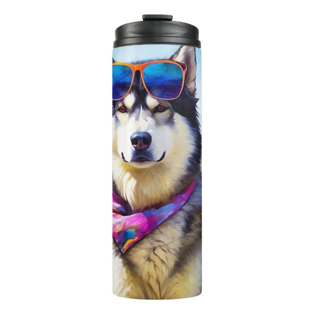 Bouteilles Isothermes Malamute d'Alaska sur la plage, cadeau d'été (Devant)