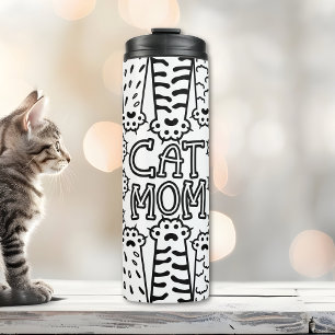 Bouteilles Isothermes Maman de chat noir et blanc avec pattes de chat