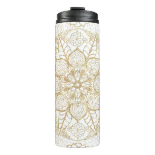 Bouteilles Isothermes Mandala Floral Élégant Bohème en Or Blanc
