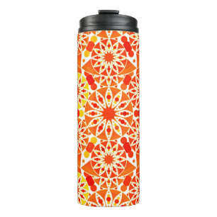 Bouteilles Isothermes Mandala Motif, Coral Orange et Gold