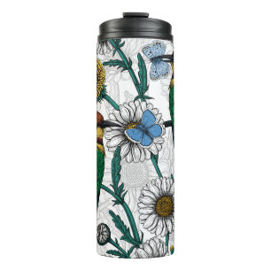 Bouteilles Isothermes Mangeurs d'abeilles, papillons bleus et marguerite