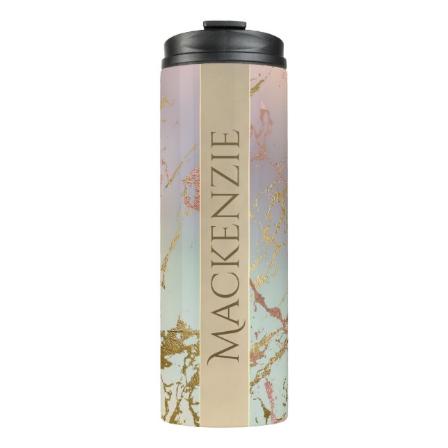 Bouteilles Isothermes Marbre beige élégant | Mint Sage Green Rose Gold (Devant)