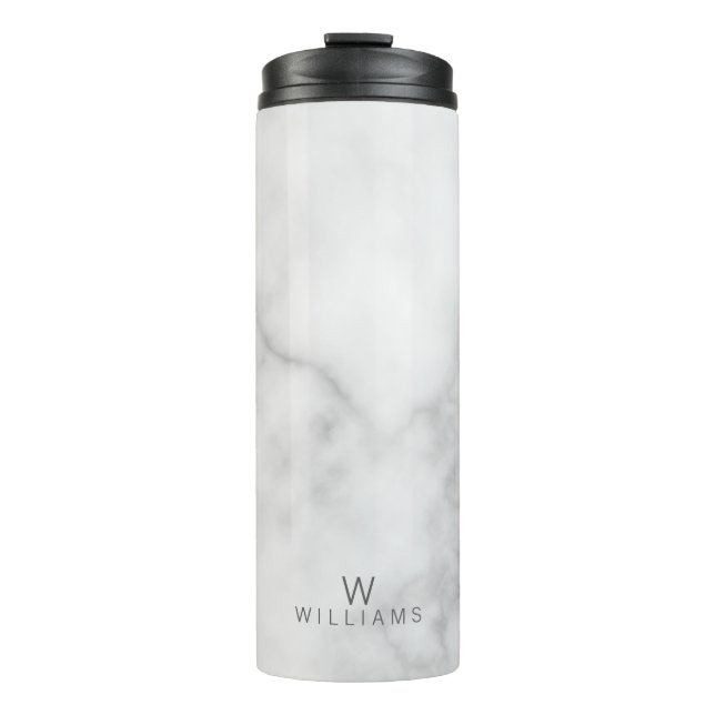 Bouteilles Isothermes Marbre blanc avec monogramme et nom personnalisés (Devant)