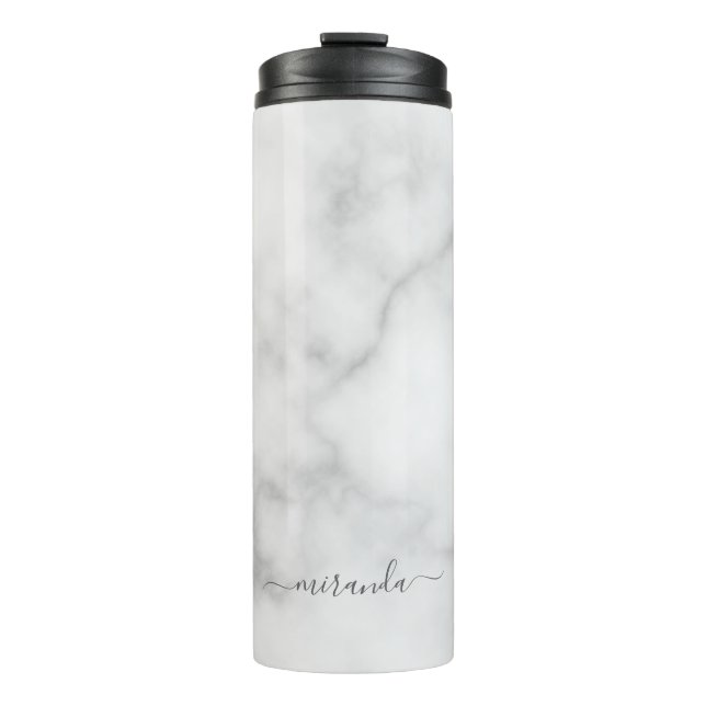 Bouteilles Isothermes Marbre blanc de nom personnalisé de script moderne (Devant)