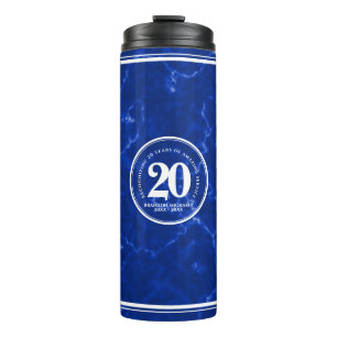 Bouteilles Isothermes Marbre Bleu Élégant 20 Anniversaire du travail