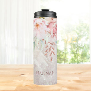 Bouteilles Isothermes Marbre floral rose élégant monogrammé