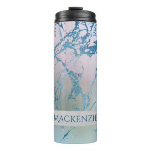 Bouteilles Isothermes Marbre Iridescente   Tendance Faux Holo bleu rose