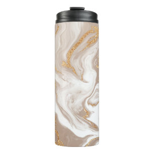 Bouteilles Isothermes Marbre liquide beige, art de la ligne dorée.