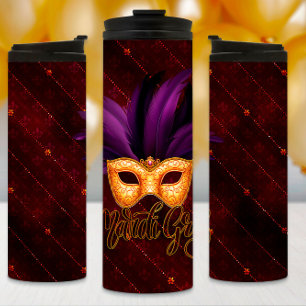 Bouteilles Isothermes Mardi Gras Tumbler, Purple Feather Mask