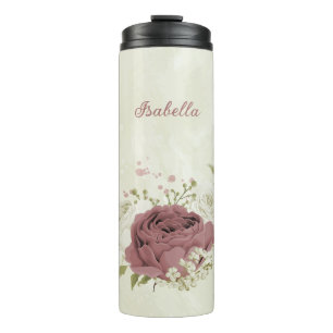 Bouteilles Isothermes mariage fleurs blanches rose poussiéreuse