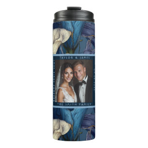 Bouteilles Isothermes Mariage Floral Esthétique aux Lys Callas Bleus Col