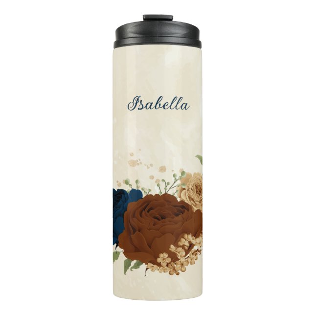 Bouteilles Isothermes mariage floral terracotta et bleu marine (Devant)