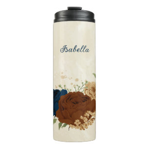 Bouteilles Isothermes mariage floral terracotta et marine