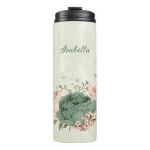 Bouteilles Isothermes mariage floral vert sauge blush