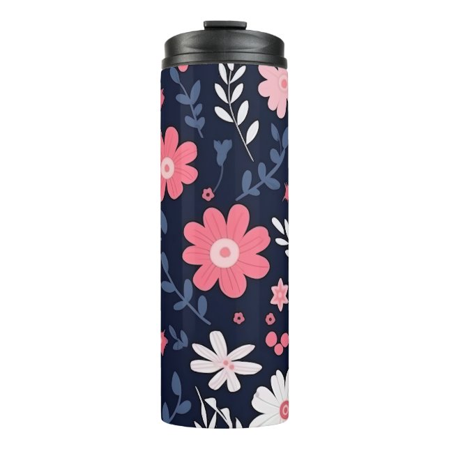 Bouteilles Isothermes Marine bleu et rose Floral Paisley (Devant)
