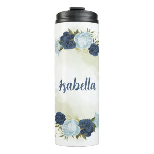 Bouteilles Isothermes marine bleu poussiéreux floral verdure 
