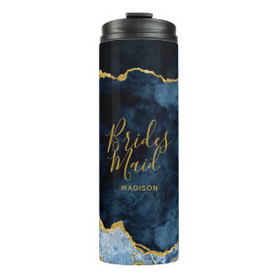 Bouteilles Isothermes Marine Blue & Gold Foil Agate Marbre Bridesmaid
