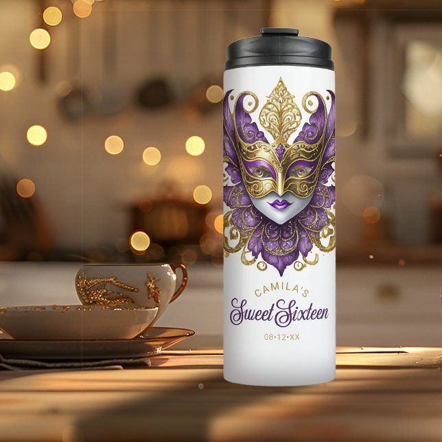 Bouteilles Isothermes Masquerade Motif Sweet 16 Purple Gold ID1032 (Créateur téléchargé)