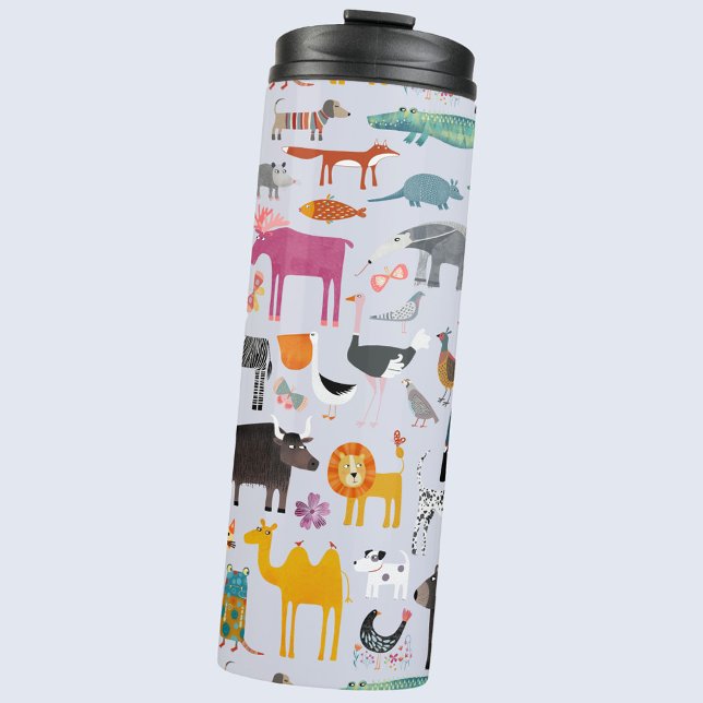 Bouteilles Isothermes Ménagerie animale (Fun animal menagerie with wild, safari, zoo, pet animals and birds pattern water bottle)
