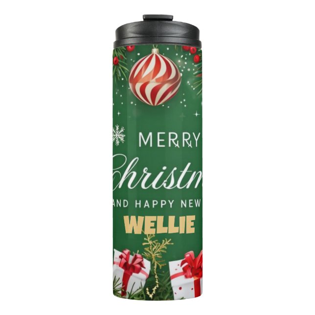 Bouteilles Isothermes Merry Christmas Green Tumblr – Festive Gift Idea (Devant)