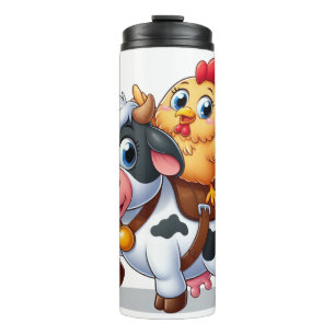Bouteilles Isothermes mignon vache/poulet caricature