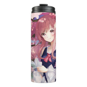 Bouteilles Isothermes Mignonne Anime Girl Sous Un Arbre En Fleur De Ceri
