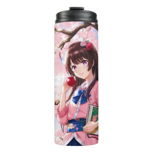 Bouteilles Isothermes Mignonne Anime Girl Sous Un Arbre En Fleur De Ceri