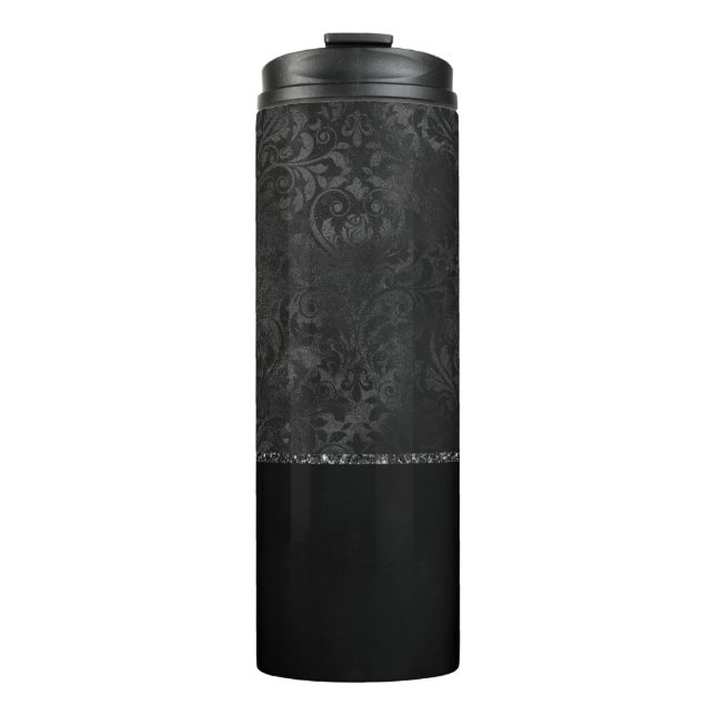 Bouteilles Isothermes Minuit Onyx Romance | Black Satiny Grunge Damask (Devant)