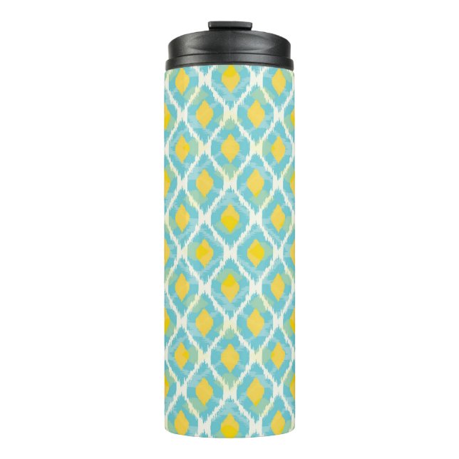 Bouteilles Isothermes Mode jaune bleue d'ikat tribal moderne (Devant)