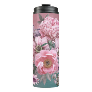 Bouteilles Isothermes Modèle floral. Belles pivoines de fleurs et iri