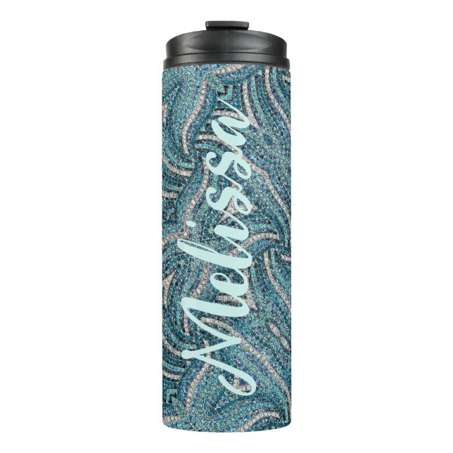 Bouteilles Isothermes Moderne Elégante Girly Turquoise Swirl Nom personn (Devant)