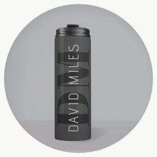 Bouteilles Isothermes Moderne gris foncé et noir Nom et monogramme modif